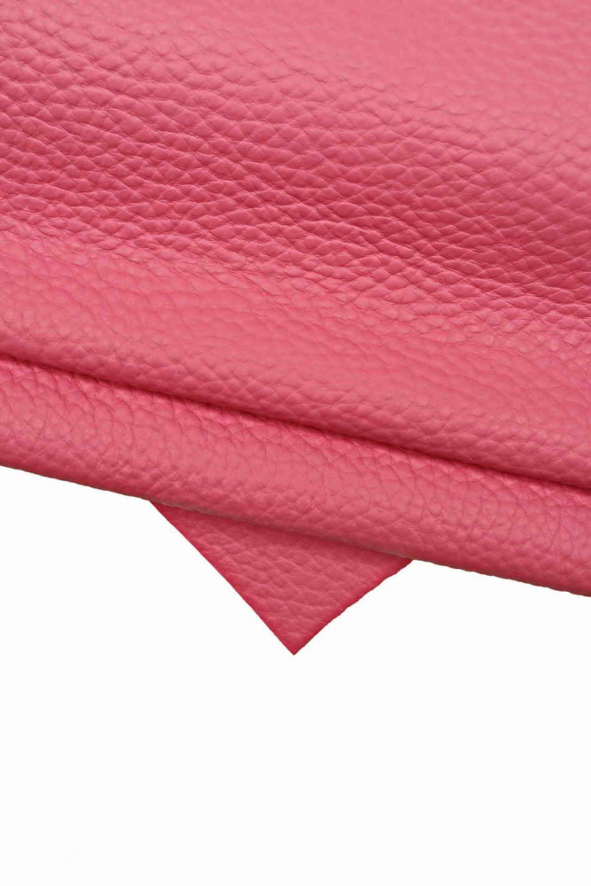 Pink/fuchsia printed solid color leather hide, DOLLAR PEBBLE grain cowhide leather hide, soft sporty calfskin 1.6 - 1.7 mm