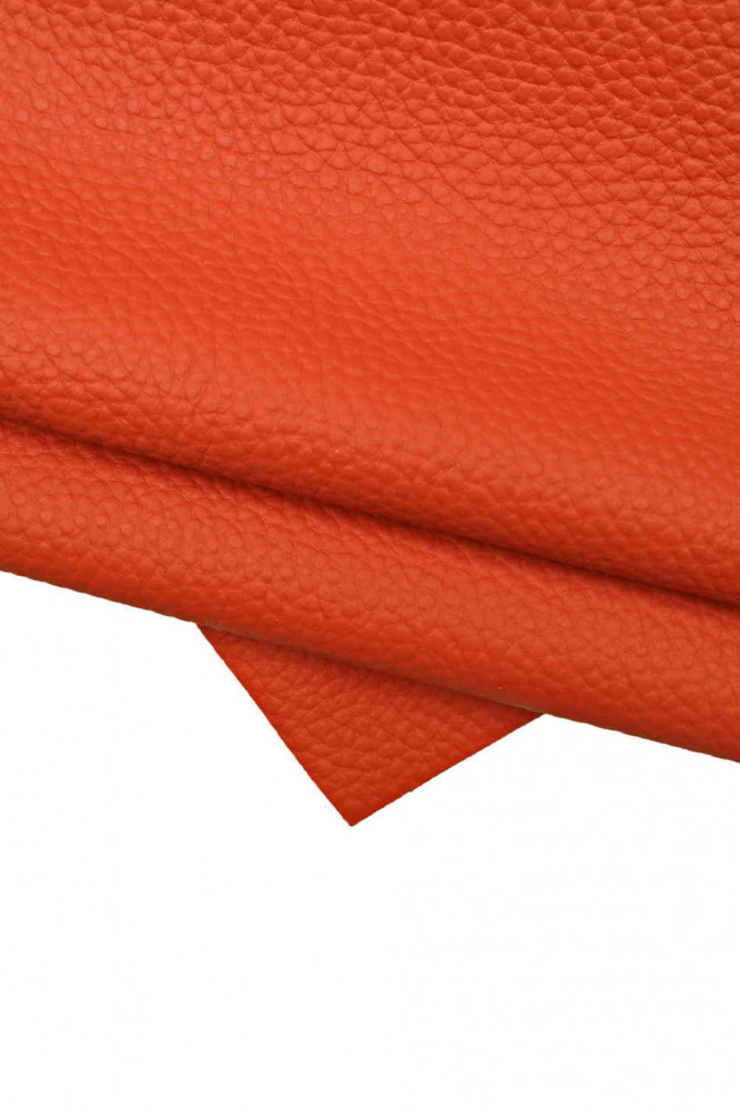 Red PEBBLE grain leather hide, coral printed cowhide, big DOLLAR print, sporty soft calfskin  1.6 - 1.8 mm