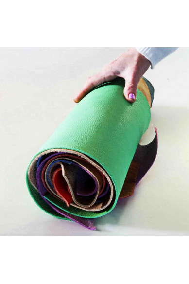 Leather scraps, PEBBLE and grainy calfskin in solid colors, grain cowhide remnants, random assortment 10 italian leather pieces