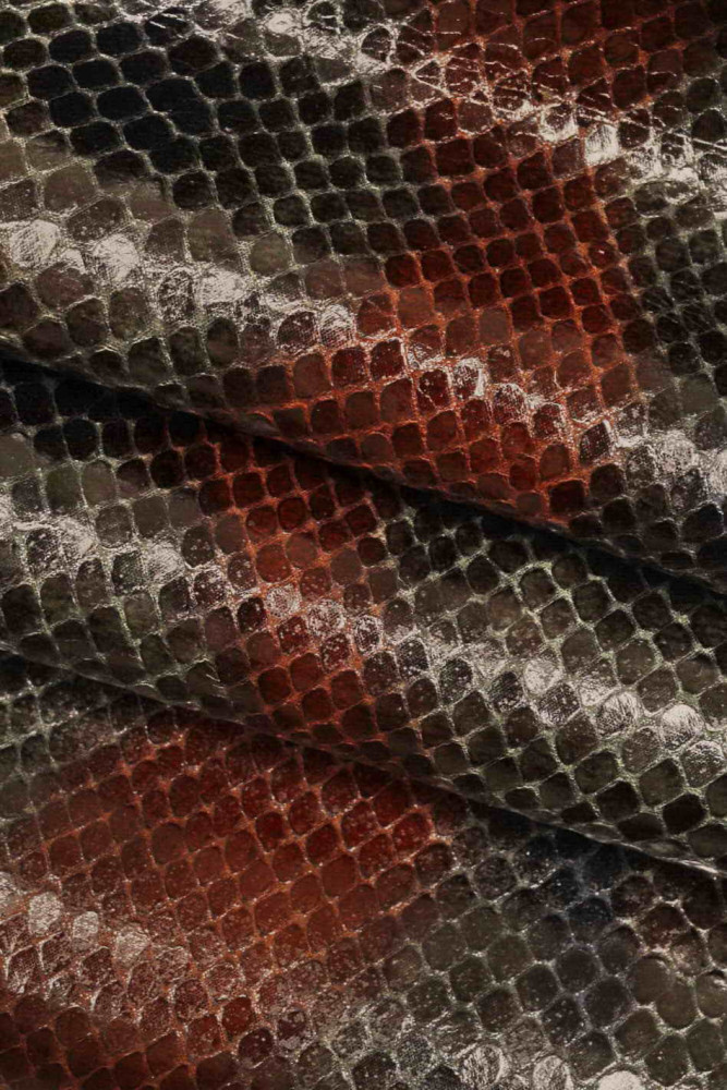 Pellame stampa SERPENTE verde rosso e...