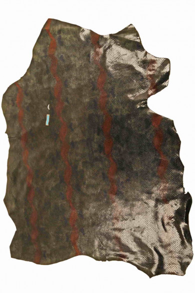Green red blue SNAKE textured goatskin, glossy python printed skin, reptile print on soft leather hide