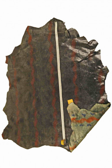 Green red blue SNAKE textured goatskin, glossy python printed skin, reptile print on soft leather hide