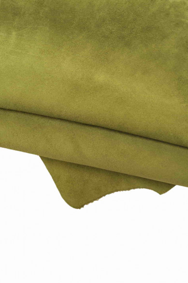 Lotto di 3 pelli color VERDE e giallo di camoscio, set di pellami di capra scamosciati morbidi in abbinamento come da foto