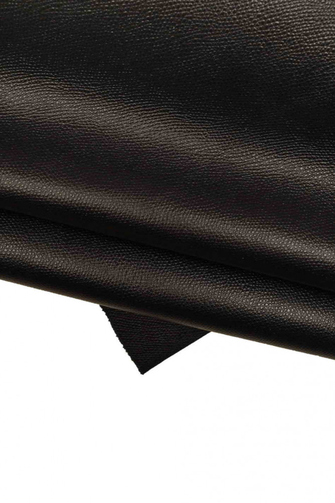 BLACK printed leather hide, tiny pebble grain stiff calfskin, glossy thick cowhide, 1.7 - 1.9 mm