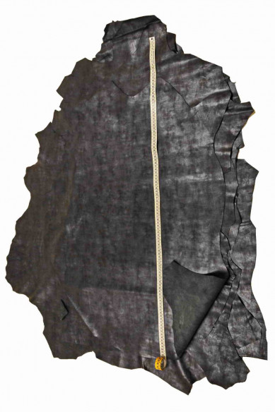 Black SHEEPSKIN with blue pearl, glossy pearlized leather skin, soft elegant nappa hide