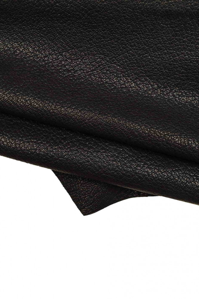 Black pebble GRAIN leather skin, glossy sporty goatskin, printed soft hide