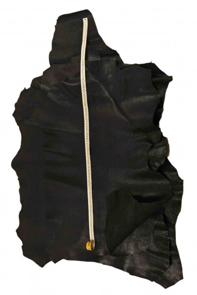 Black pebble GRAIN leather skin, glossy sporty goatskin, printed soft hide