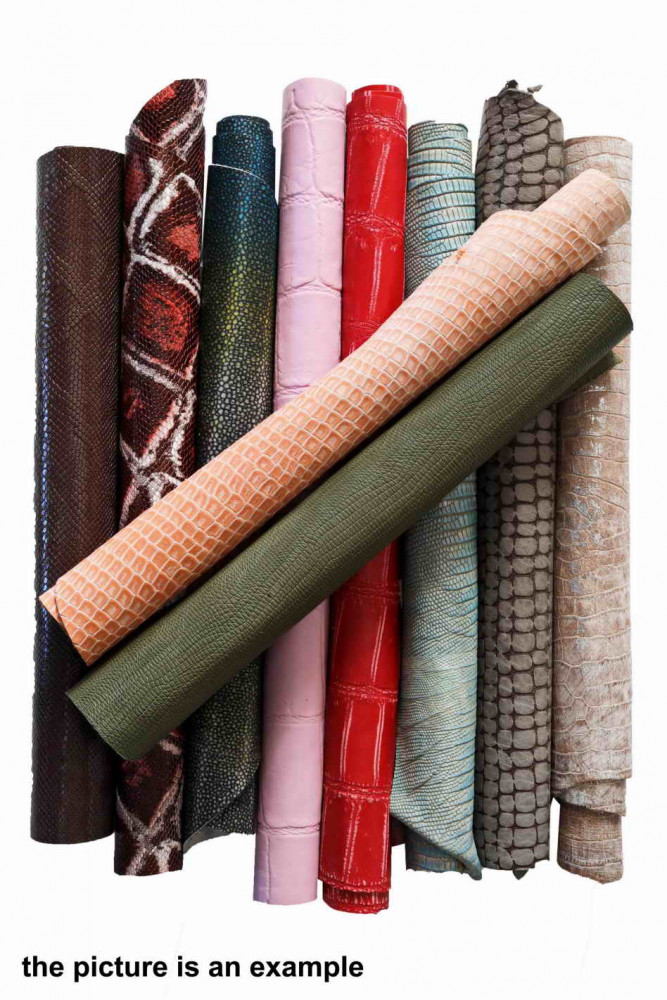 Mix leather scraps -PYTHON and SNAKE textured- fancy textures, colors and softness various, 10 italian leather pieces for craft