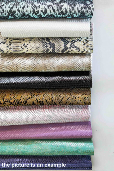 Mix leather scraps -PYTHON and SNAKE textured- fancy textures, colors and softness various, 10 italian leather pieces for craft