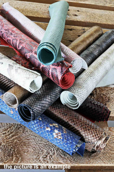 Mix leather scraps -PYTHON and SNAKE textured- fancy textures, colors, softness various,italian leather pieces  1 lbs-2 lbs