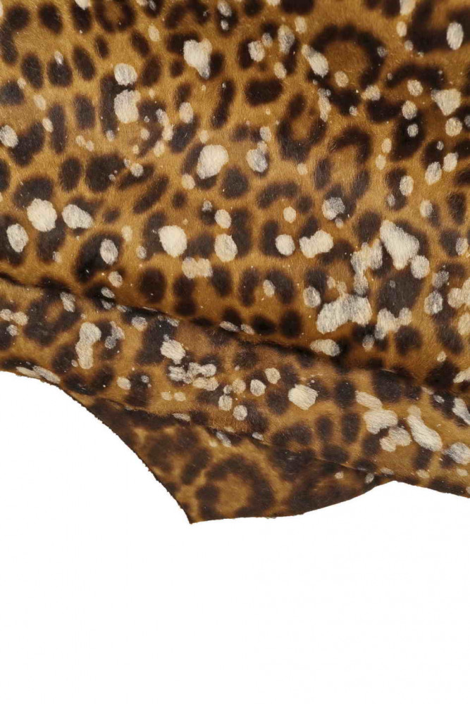 BEIGE BROWN leopard printed hair on hide with white spots, cheetah textured pony cowhide