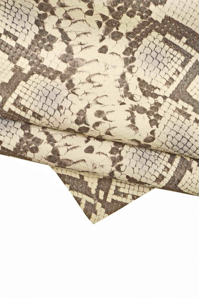 White, black, grey PYTHON PRINTED leather hide, reptile textured cowhide, snake print matt soft calfskin