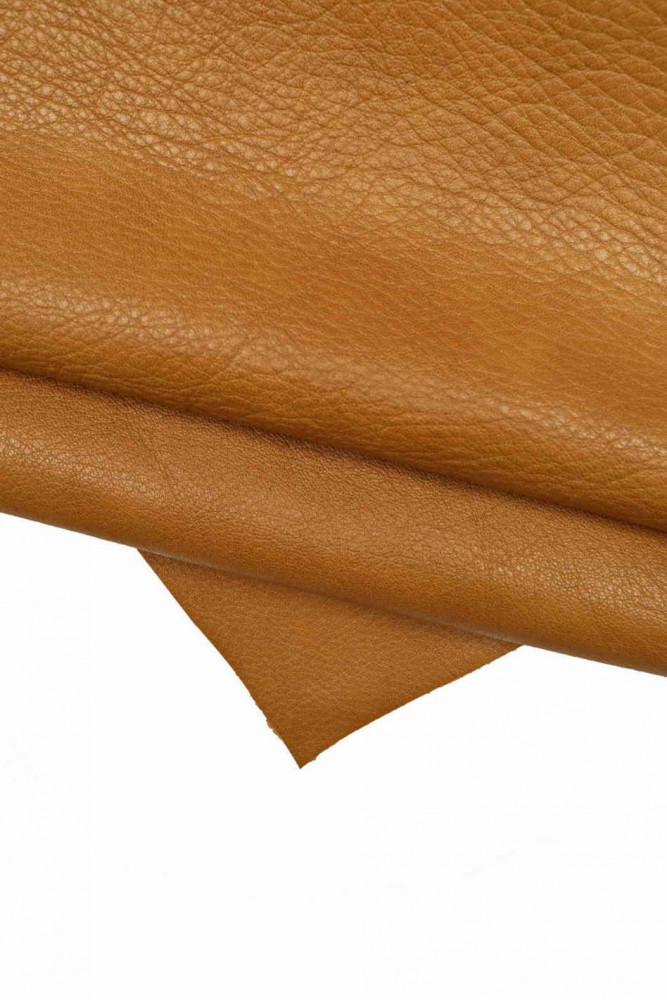 VINTAGE tan leather hide, nappa calfskin with irregular grain, semi-glossy, soft, distressed, sporty skin