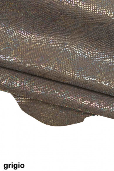 HOLOGRAPHIC python printed leather hide, iridescent metallic snake textured goatskin, reptile print soft skin