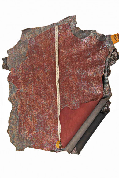 Pelle OLEOGRAFICA stampa pitone, pellame laminato iridescente disegno serpente, capra stampa rettile metallizzata morbida