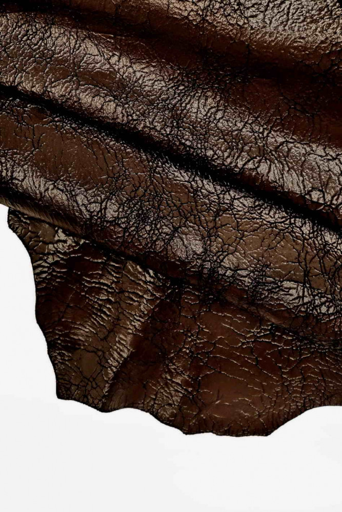 Black brown super VINTAGE suede leather hide, crackle effect glossy suede calfskin, soft skin