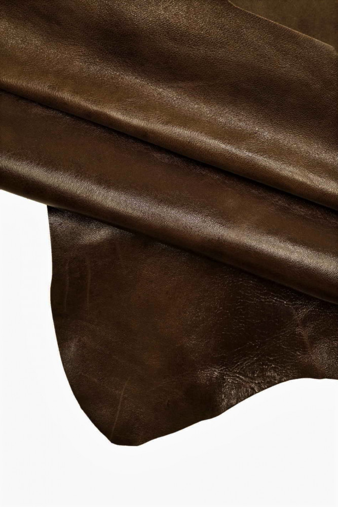 BROWN very sporty leather hides, sponged effect and light wrinkled effect goatskin, sporty brown skin