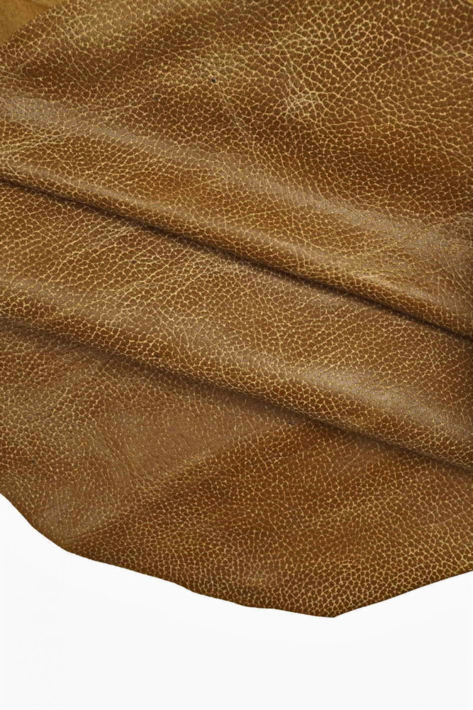 Tan super VINTAGE leather hide, deer grain goatskin, soft distressed skin