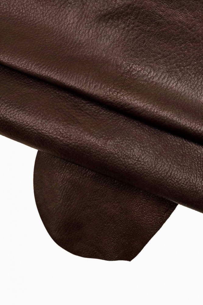 BURGUNDY milled leather hide, semi-glossy pebble grain print goatskin, distressed, soft italian skin