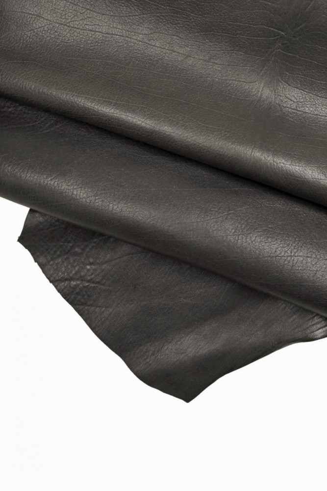Tiny PEBBLE grain dark grey sporty leather hide, vintage baby calfskin with silky finishing, soft skin