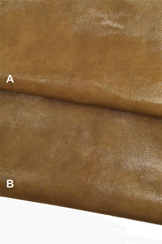 BROWN vintage leather hide, glossy sponged effect goatskin, sporty quite soft skin