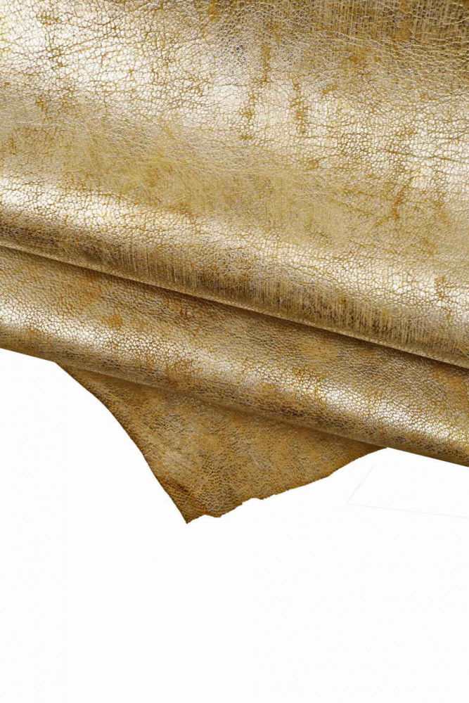 Light gold metallic leather skin, VINTAGE distressed goatskin, soft bright hide