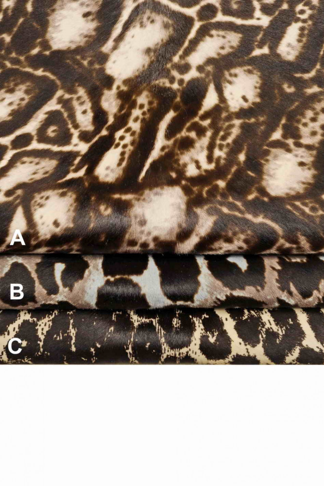 Leopard printed HAIR on leather hide, animaler textured cowhide, soft hairy calfskin
