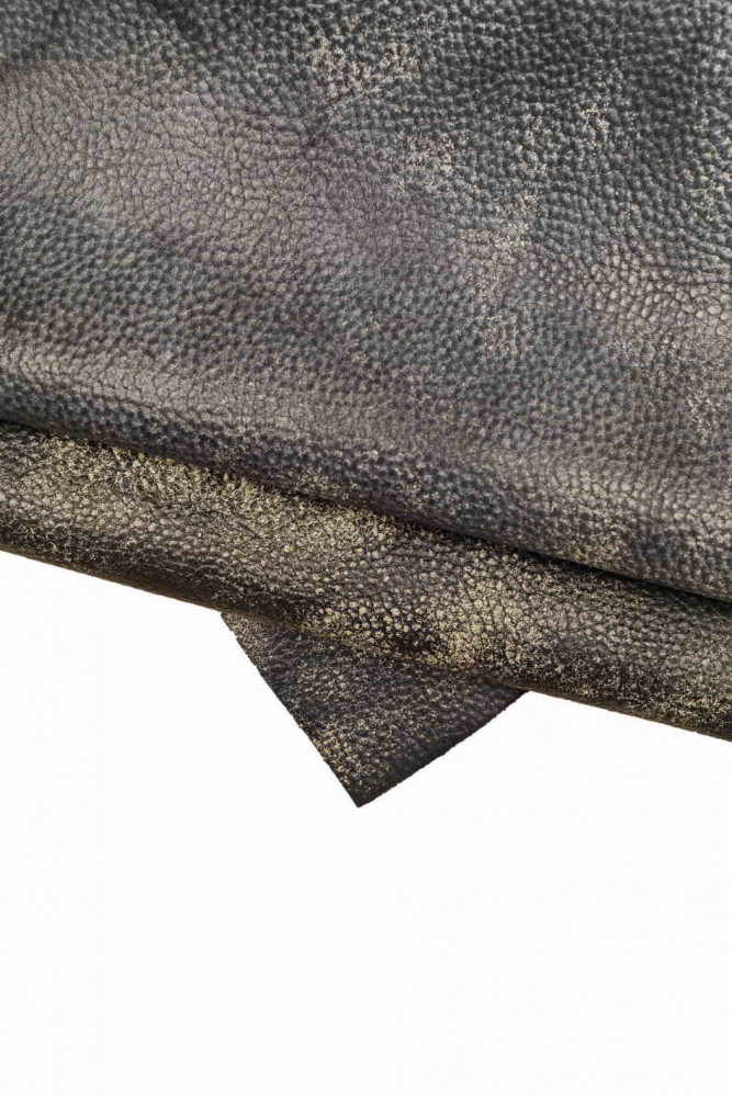 Blue, beige super VINTAGE leather hide, soft pebble grain calfskin, glossy distressed cowhide
