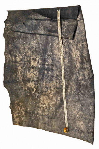 Pellame super VINTAGE blu beige, vitello con grana stampata morbido, pelle lucida effetto invecchiato