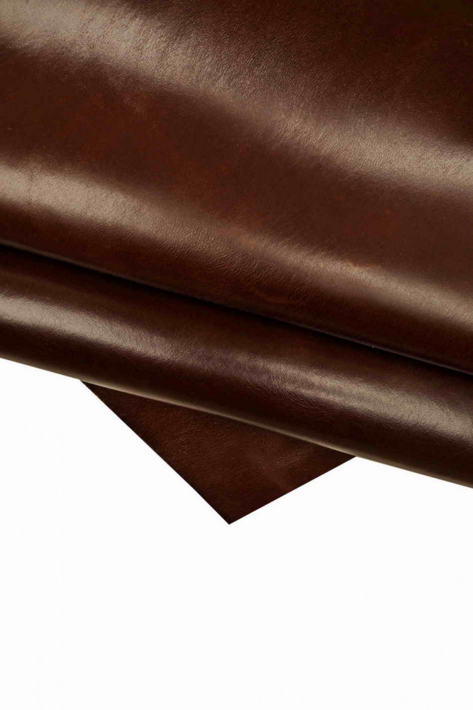 Glossy BURGUNDY leather hide, pull up effect calfskin, vintage sporty cowhide, slightly stiff