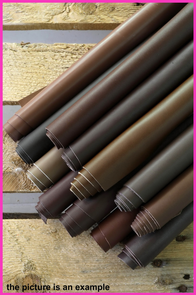 Leather calf PIECES, solid colors random assortment, BROWN tone remnants,  thickness  1.0-1.2mm (3-4oz)  1 kg (2 lbs) - 2 kg (4