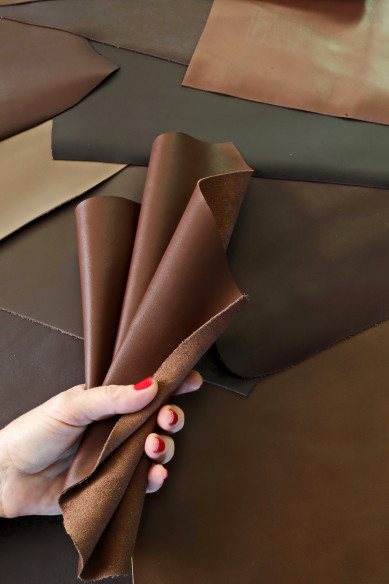 Leather calf PIECES, solid colors random assortment, BROWN tone remnants,  thickness  1.0-1.2mm (3-4oz)  1 kg (2 lbs) - 2 kg (4