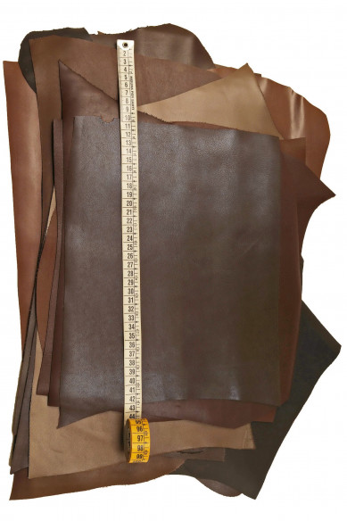 Leather calf PIECES, solid colors random assortment, BROWN tone remnants,  thickness  1.0-1.2mm (3-4oz)  1 kg (2 lbs) - 2 kg (4
