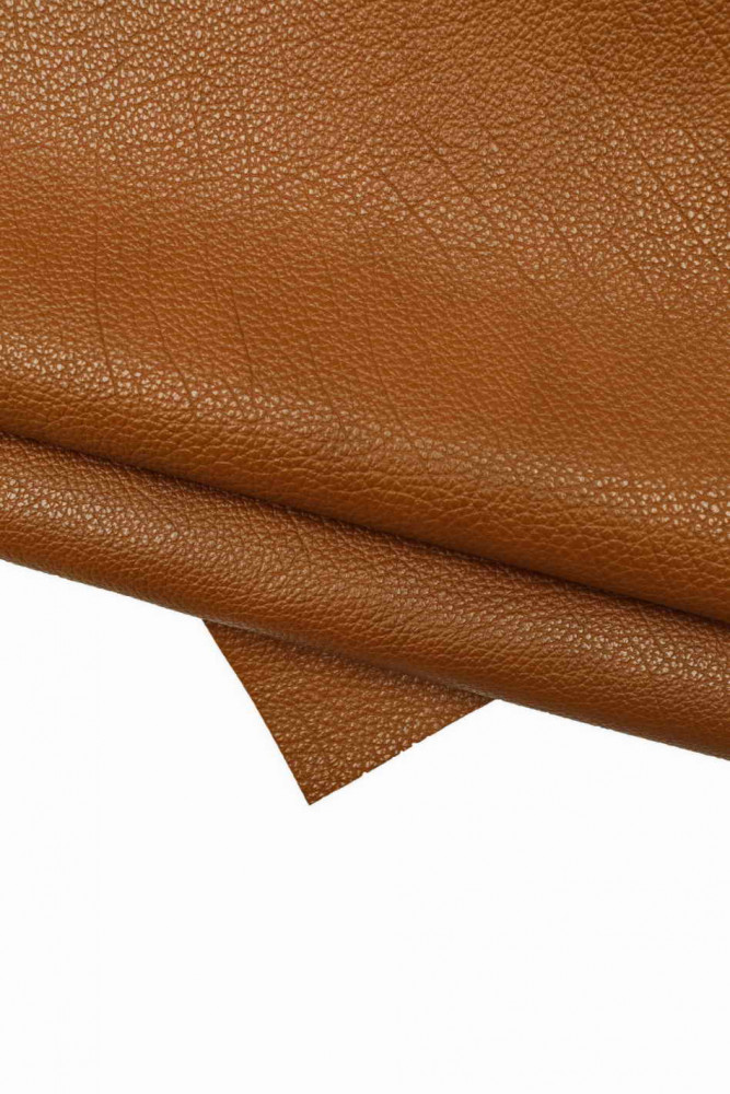 Brown SPORTY leather hide, pebble grain and wrinkled print calfskin, semi glossy soft cowhide