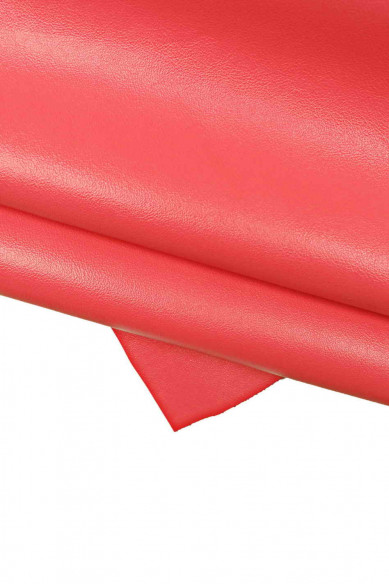 Pink smooth leather hide, soft glossy cowhide, fuchsia classic calfskin