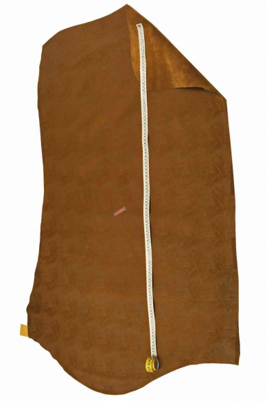 Pellame VINTAGE marrone, vitello scamosciato stampato, pelle di crosta morbida con stampa astratta