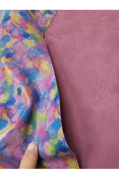 Pellame MULTICOLOR con stampa pitone, pelle fantasia colorata e stampa rettile lucida, morbidezza media