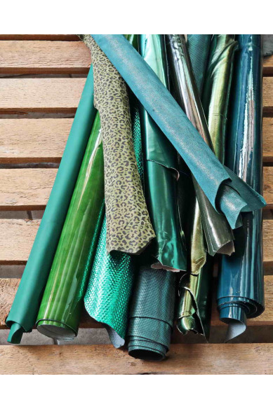 Full Leather skins GREEN color Random assortment, mix of patterns and solid colors, crafting leather bundles  3 skins / 6 skins