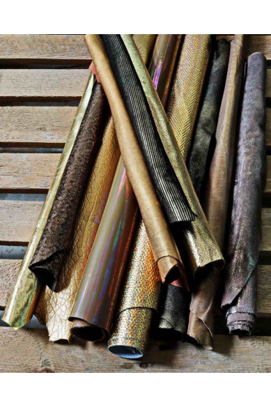 Full Leather skins GOLD, CREAM and BRONZE Random Assortment, mix of patterns and solid colors, Crafting Leather Bundles  3 skins