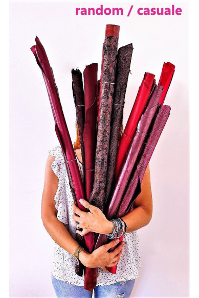 Full leather skins RED and BURGUNDY Random assortment, mix of patterns and solid colors, leather bundles  3 skins / 6 skins