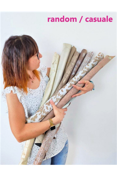 Pelli intere, BEIGE  e PLATINO, assortimento casuale, mix di fantasie, stampe e tinta unita,  3 pelli /  6 pelli