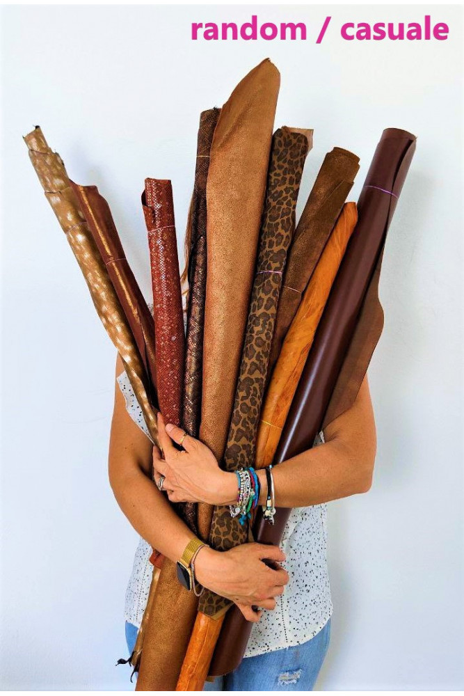Full leather skins BROWN, BRONZE Random assortment, mix of patterns and solid colors, Crafting Leather Bundles 3 skins / 6 skins