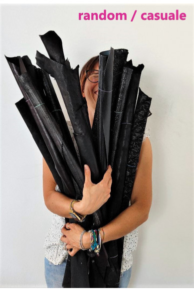 Full leather skins BLACK Random assortment, mix of patterns and solid colors, crafting leather bundles 3 skins / 6 skins