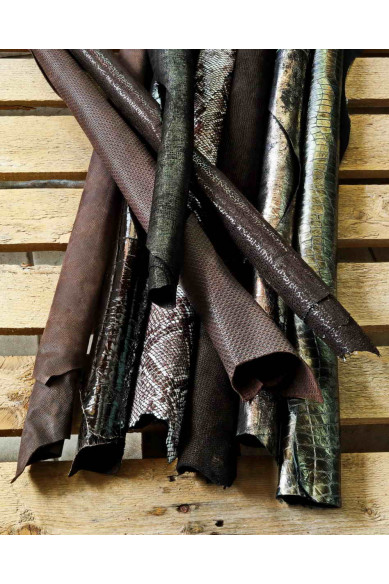 Full leather skins DARK BROWN, GUNMETAL Random assortment, mix of patterns and solid colors, leather bundles 3 skins / 6 skins