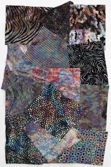 HOLOGRAPHIC SCRAPS bag, mix colourful, random selection, oleographic textured remnants      0,5 lbs