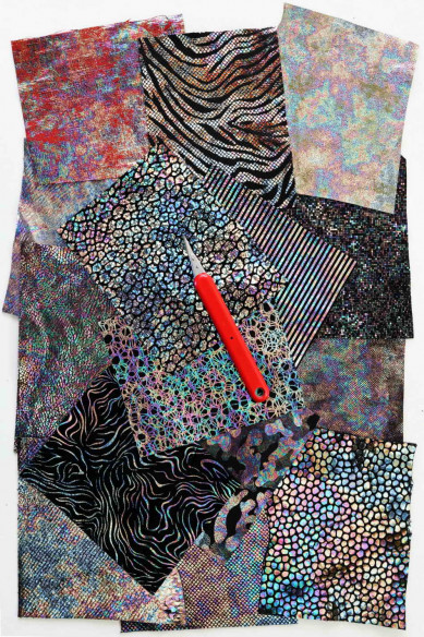 Sacchetto di ritagli di pellami stampa OLEOGRAFICA, mix di fantasie, scelta casuale     0,250 kg