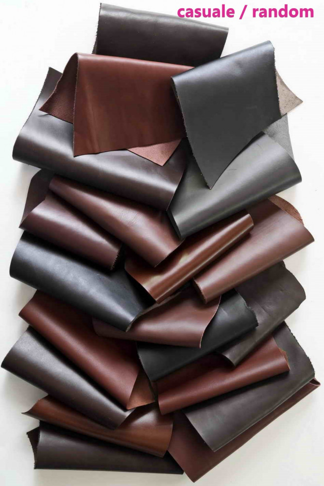 SMOOTH calf SCRAPS bag, solid color different tones of BROWN, finishings various from 1.0 to 1.3 mm(2-3 oz)  1 lbs - 2 lbs