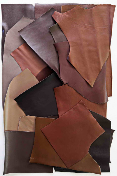 SMOOTH calf SCRAPS bag, solid color different tones of BROWN, finishings various from 1.0 to 1.3 mm(2-3 oz)  1 lbs - 2 lbs