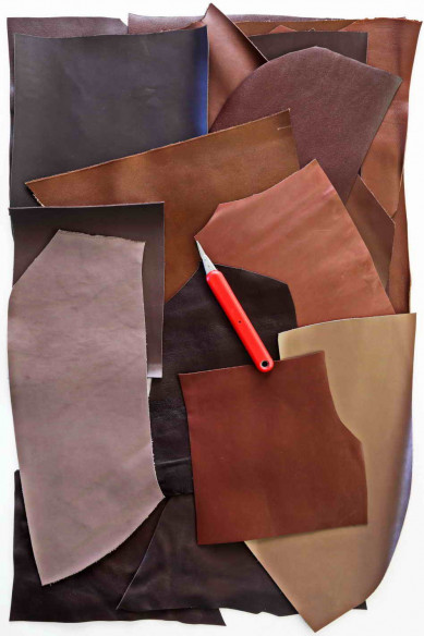 SMOOTH calf SCRAPS bag, solid color different tones of BROWN, finishings various from 1.0 to 1.3 mm(2-3 oz)  1 lbs - 2 lbs
