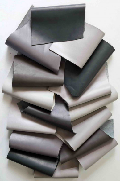 SMOOTH calf SCRAPS bag, solid color GREY, finishings and softness various from 1.0 to 1.3 mm(2-3 oz)   1 lbs - 2 lbs